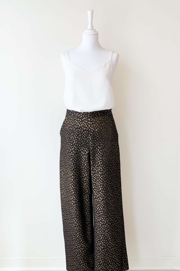 PANTALON GAÏA TAILLE HAUTE LEOPARD DORÉ NOIR